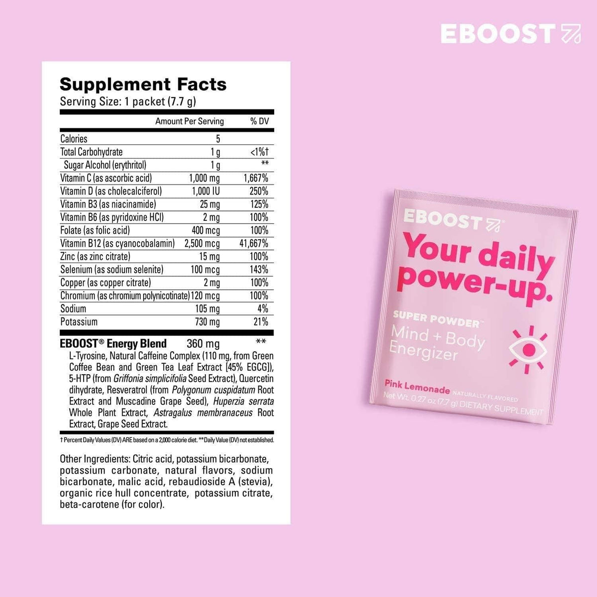Super Powder Mind + Body Energizer Drink Mix - Pink Lemonade Flavor (20 CT)