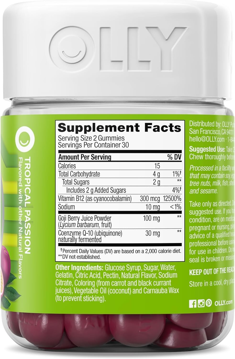 Vitamin B12 + Coq10 Goji Berry Tropical Passion Flavor Daily Energy Gummies