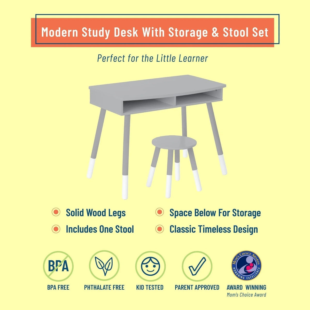 Premium Homework Desk And Stool Set - Gray/White