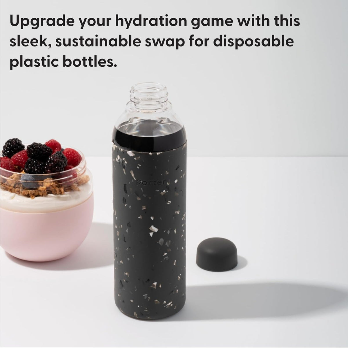 20oz Glass Water Bottle - Charcoal Terrazzo