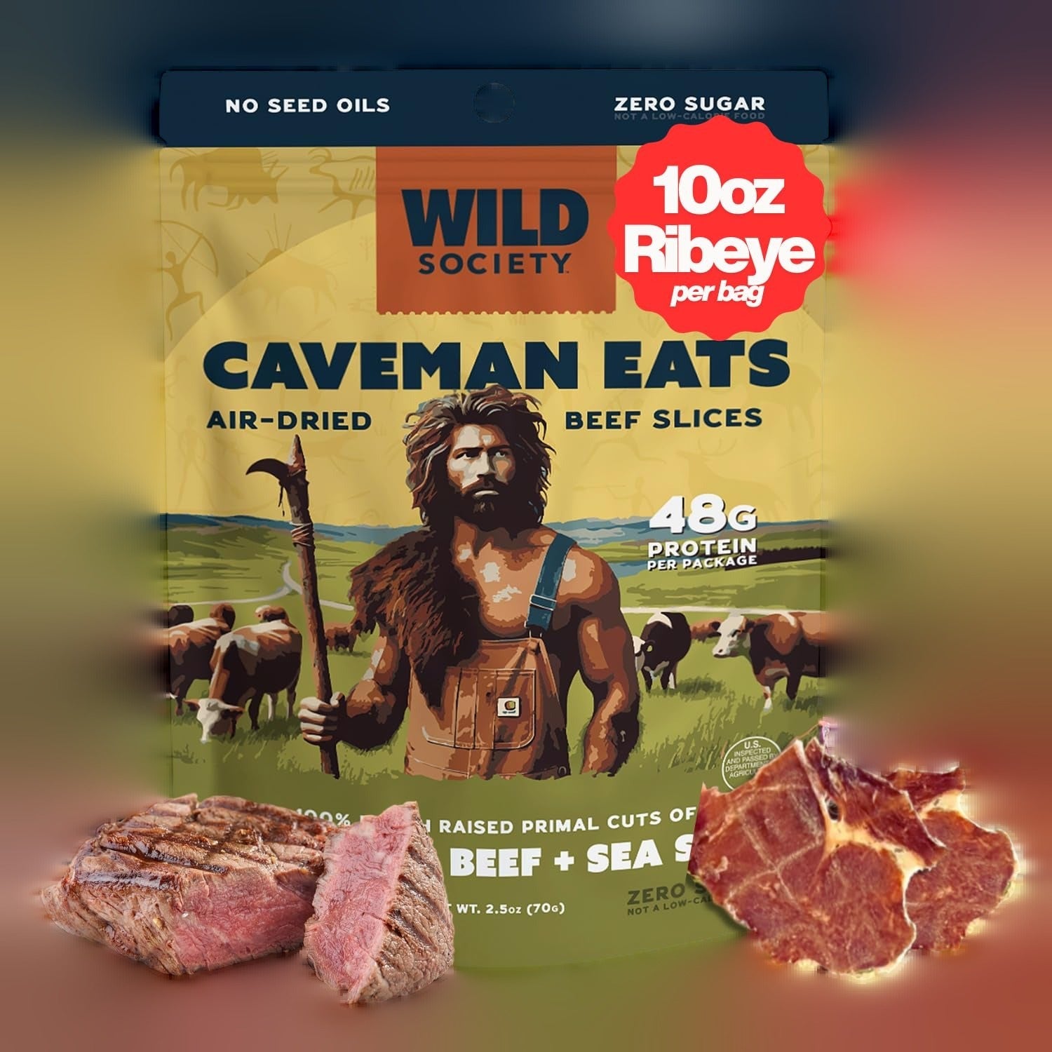 Caveman Eats - Grass Fed Ribeye Steak Slices