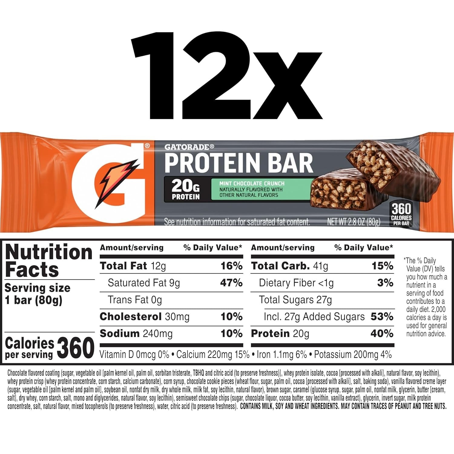 Whey Protein Bars Mint Chocolate Crunch (12 CT)