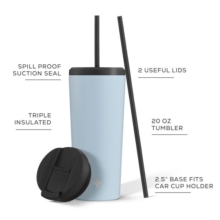 Vacuum Insulated Tumbler with Straw & Flip Lids (Blue) 20oz