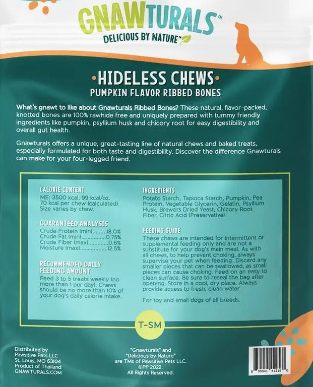 Hideless Chews Ribbed Bone Pumpkin Flavor Dog Treats
