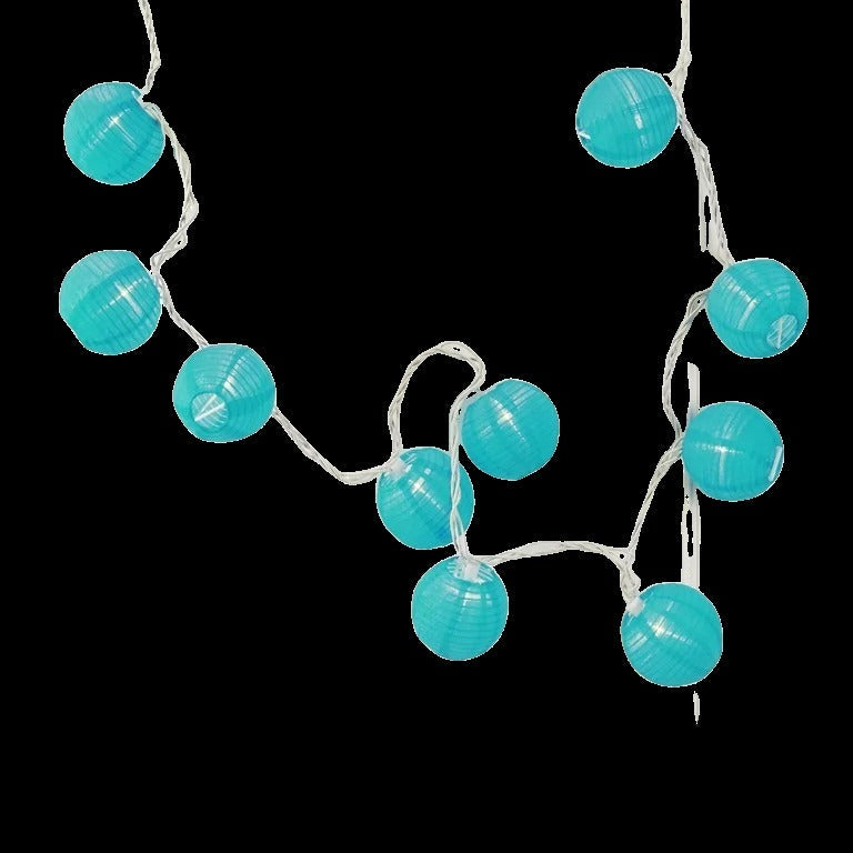 Electric String Lights with 10 Nylon Lanterns - Turquoise