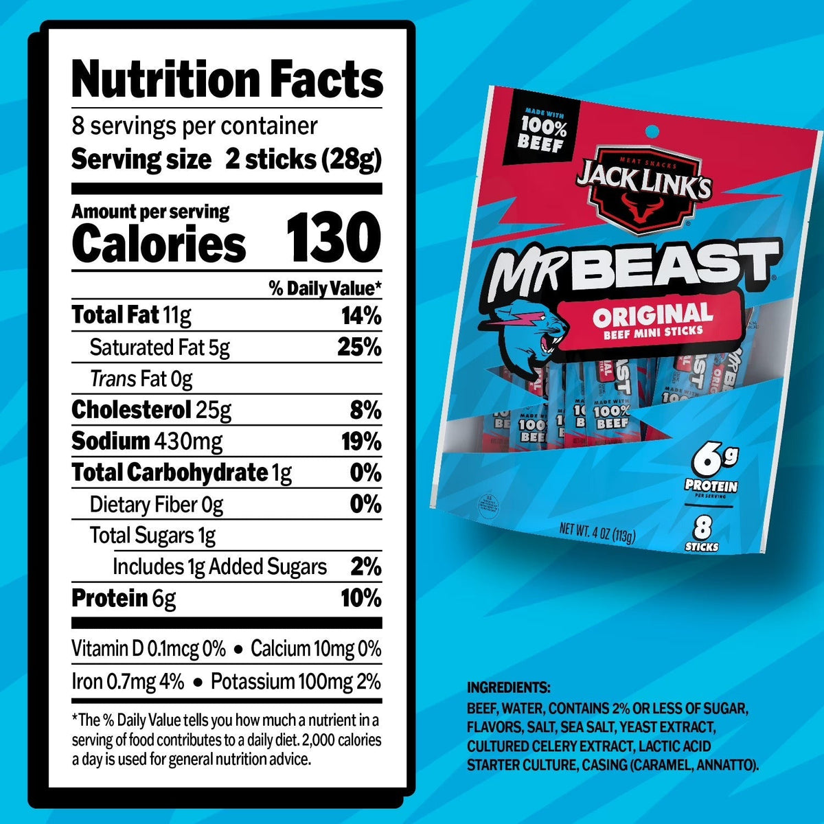 Mr Beast Original Beef Sticks (8 CT)