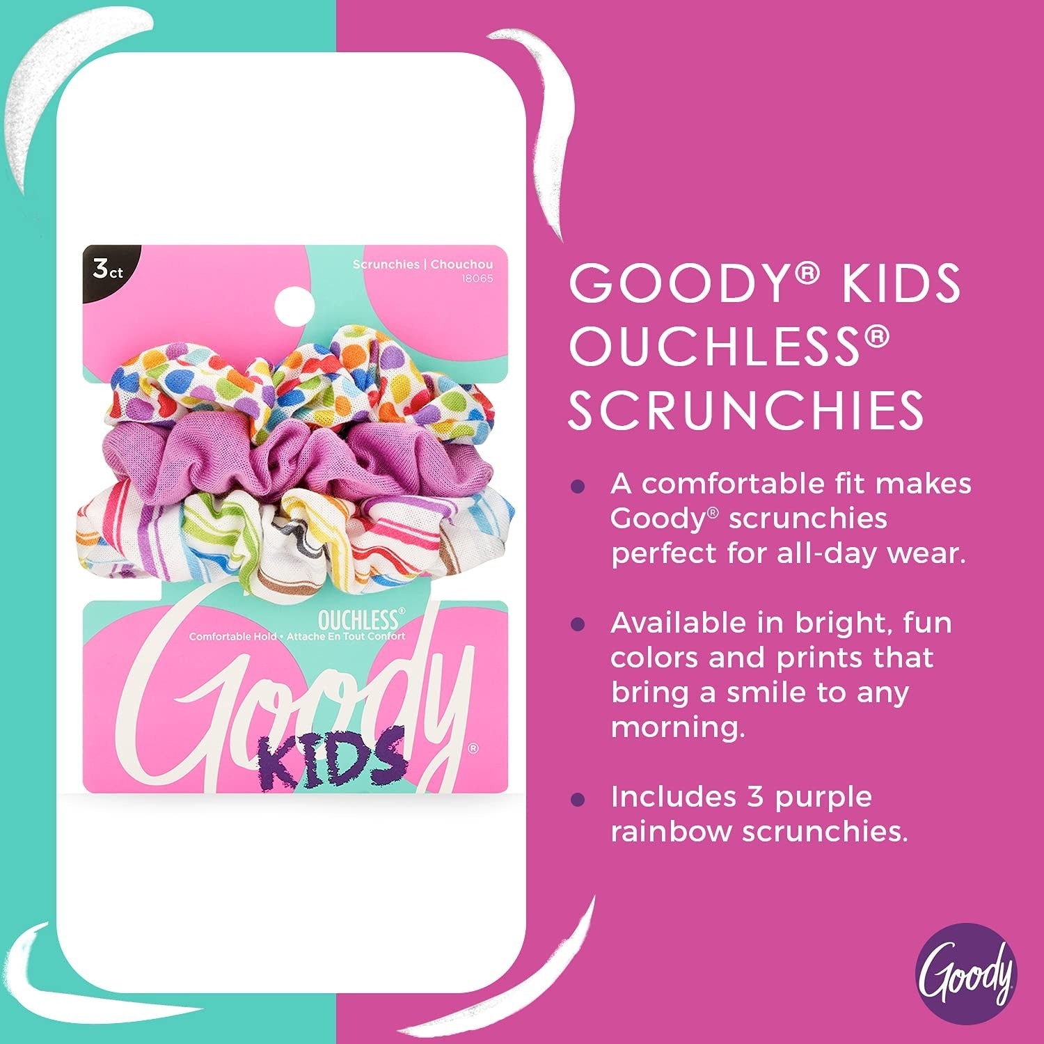 Kids Scrunchies Purple Rainbow (3 CT)