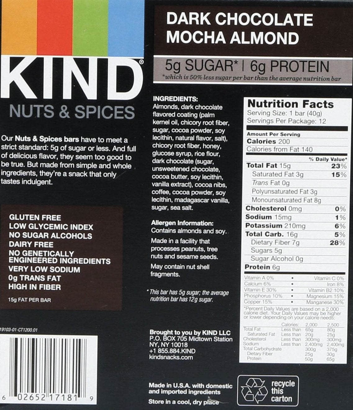 Dark Chocolate Mocha Almond Bars (12 ct)