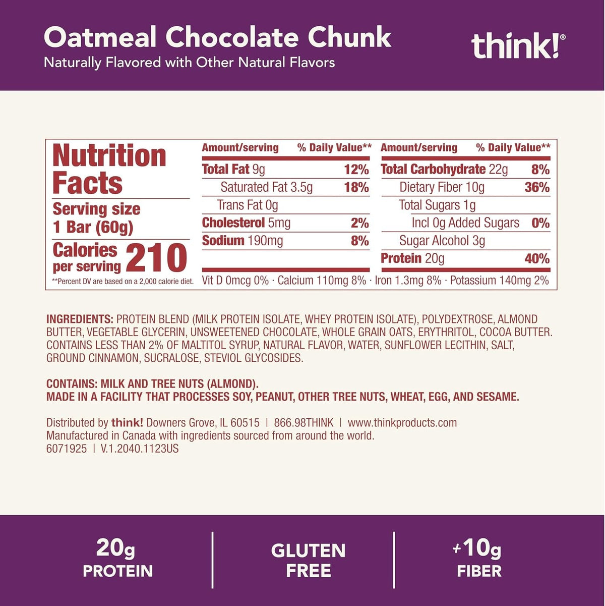 High Protein Bar Oatmeal Chocolate Chunk (10 CT)